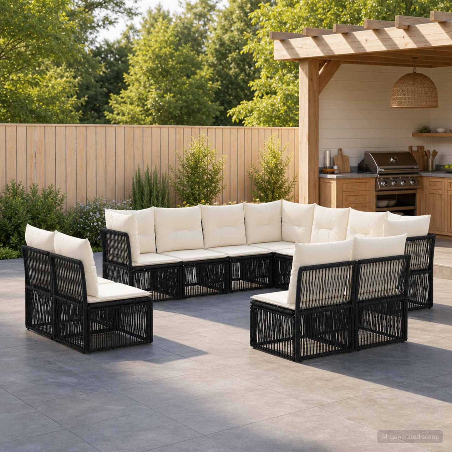 Set Divano da Giardino 11 pcs Nero polyrattan | homemem39