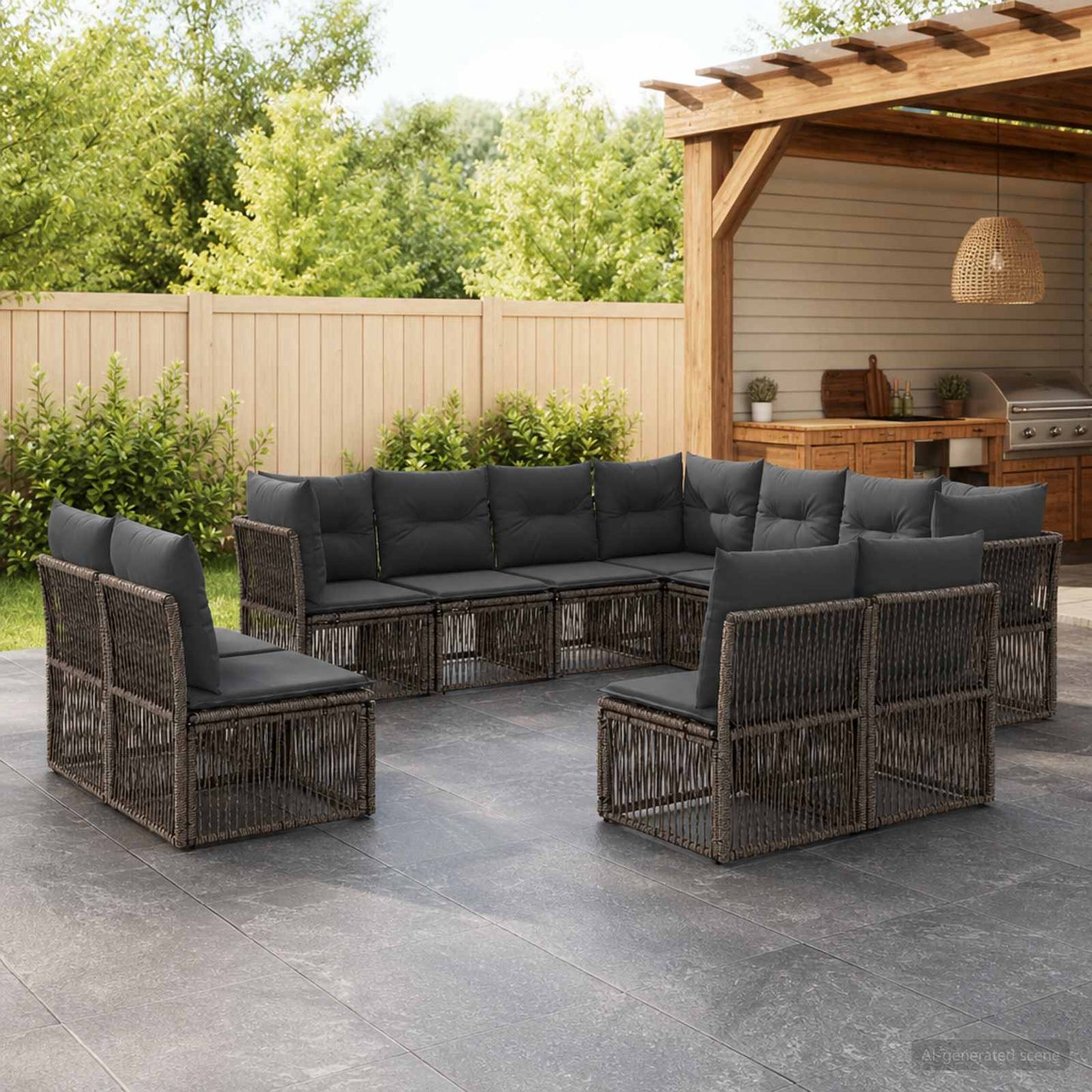 Set Divano da Giardino 11 pcs Grigio polyrattan | homemem39