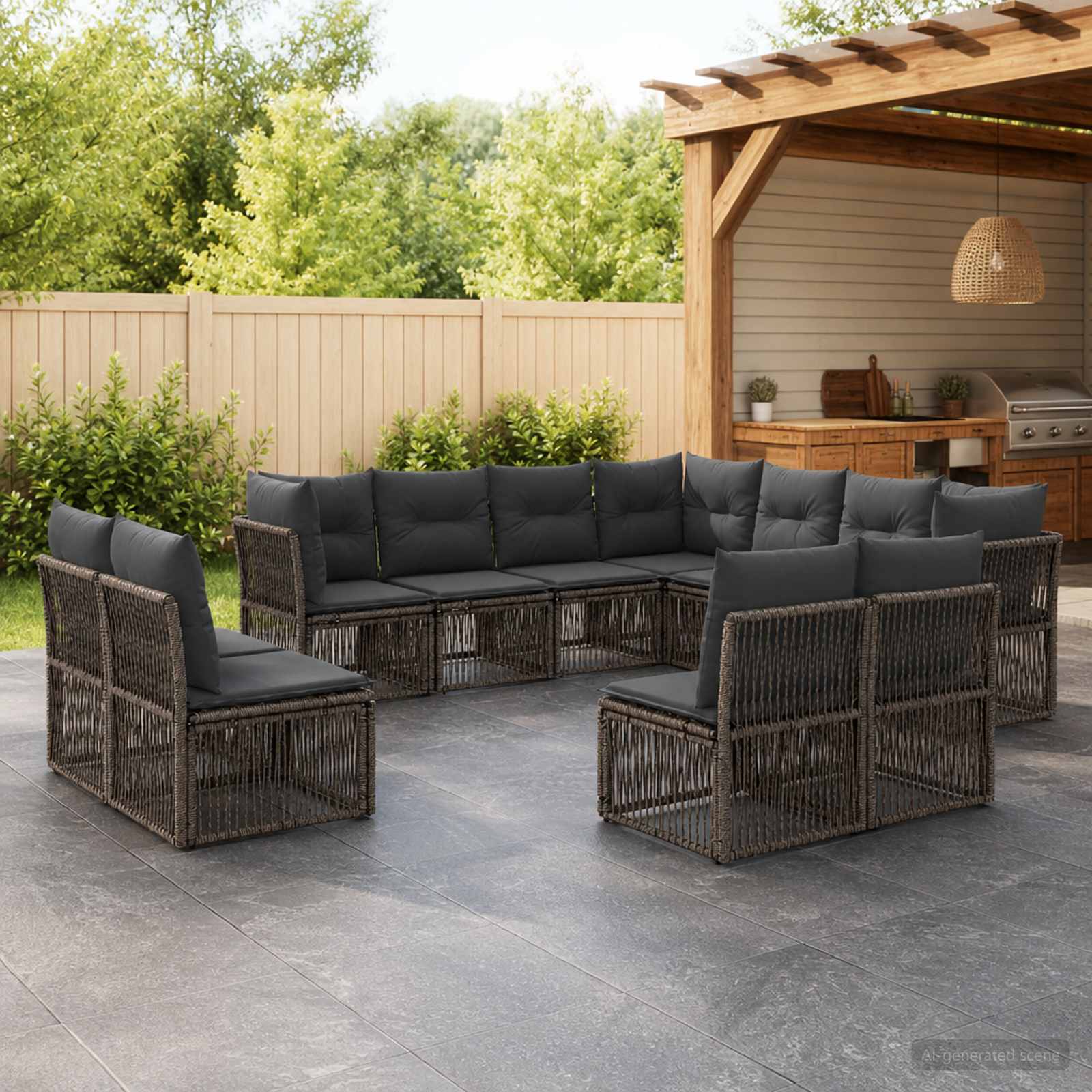 Set Divano da Giardino 11 pcs Grigio polyrattan | homemem39