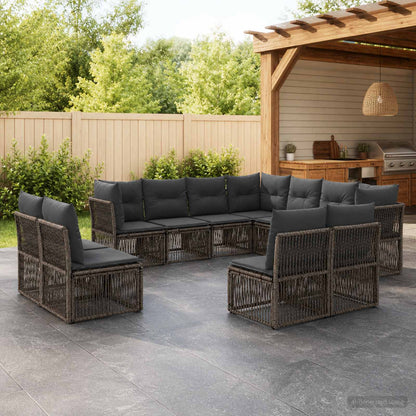 Set Divano da Giardino 11 pcs Grigio polyrattan | homemem39