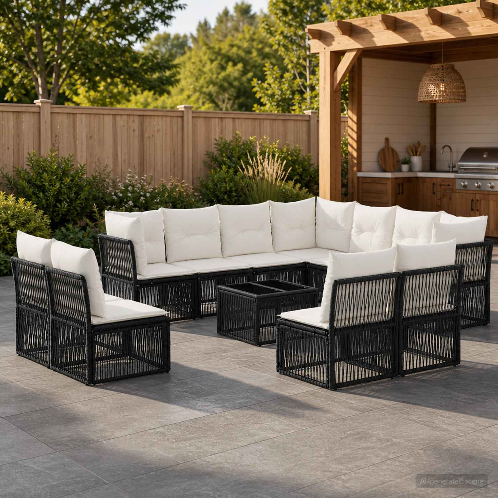 Set Divano da Giardino 12 pcs Nero polyrattan | homemem39