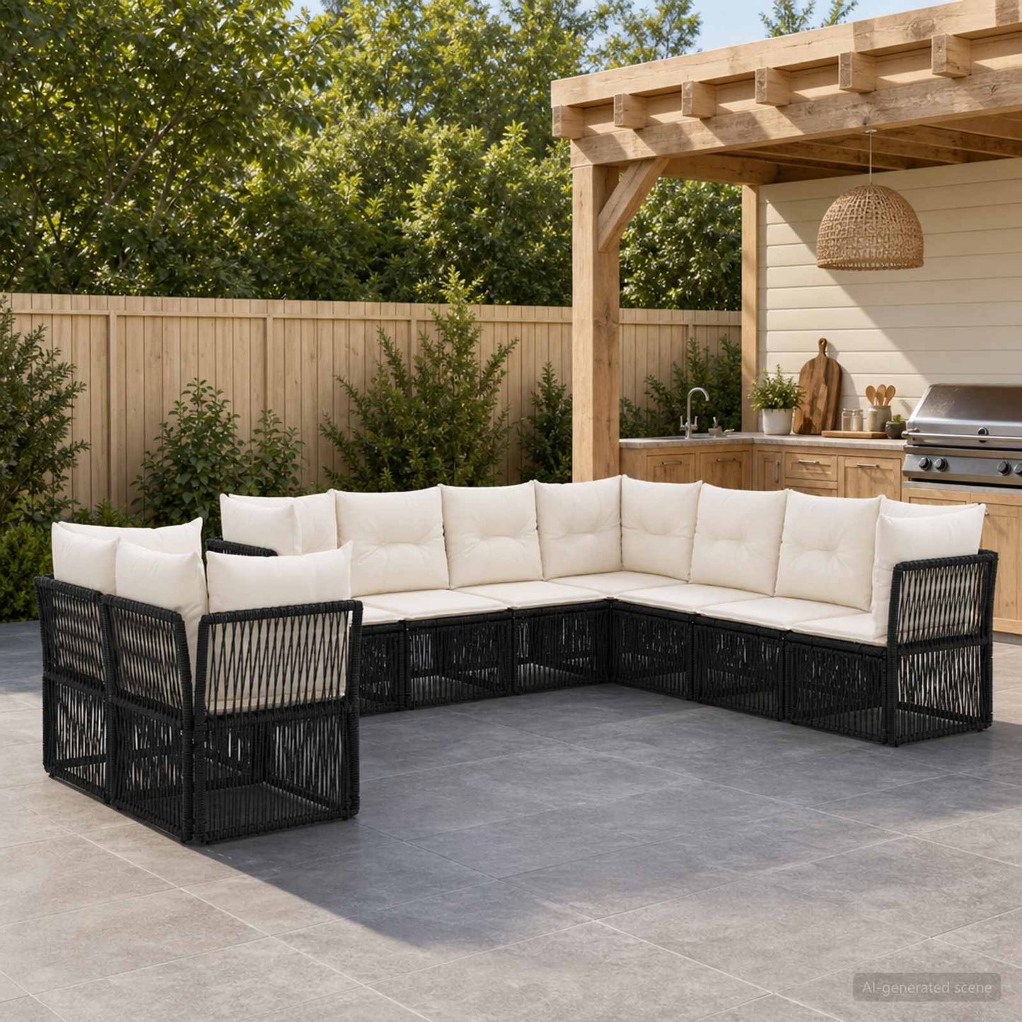 Set Divano da Giardino 9 pcs Nero polyrattan | homemem39