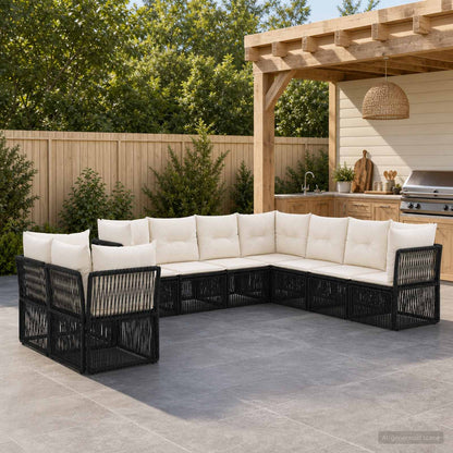 Set Divano da Giardino 9 pcs Nero polyrattan | homemem39