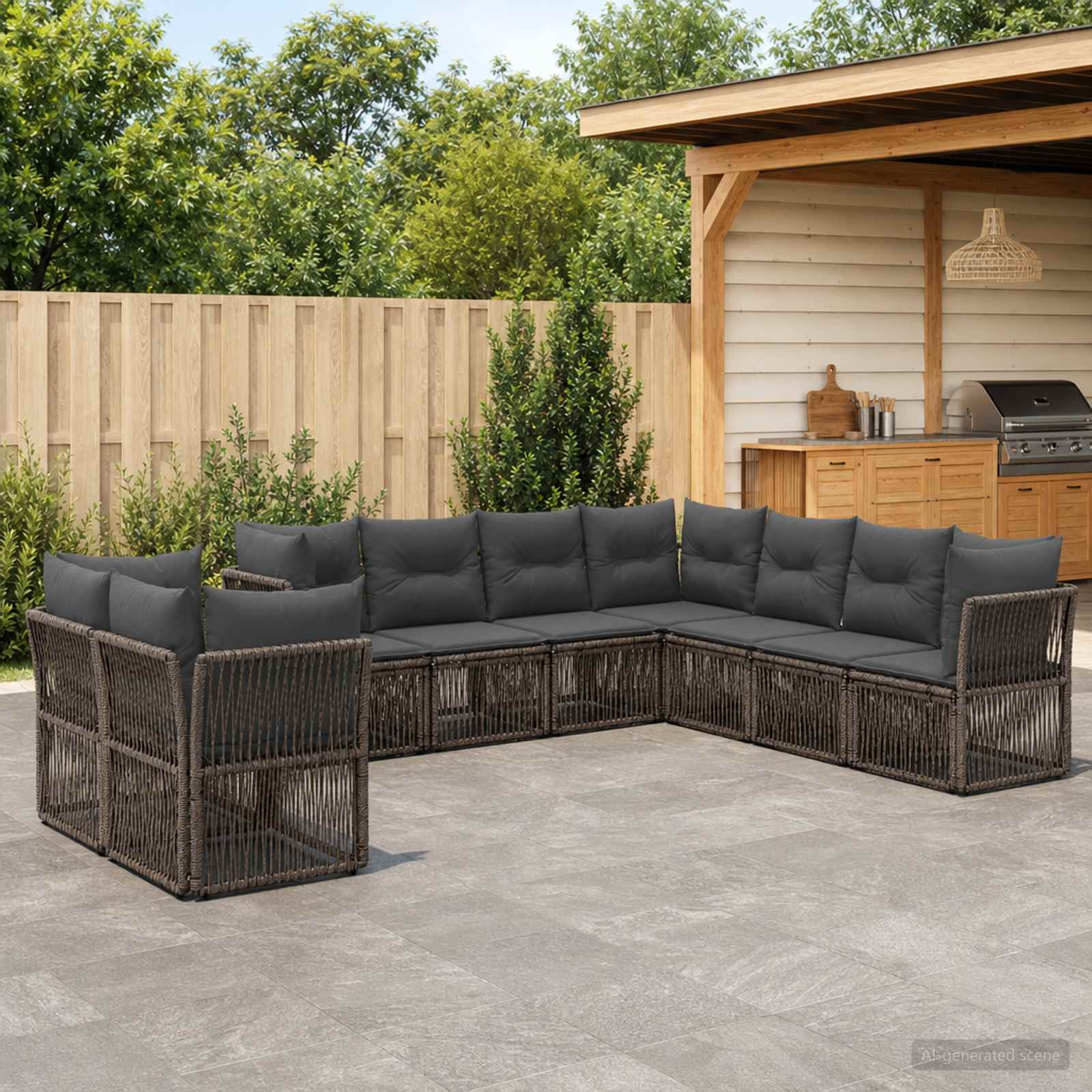 Set Divano da Giardino 9 pcs Grigio polyrattan | homemem39