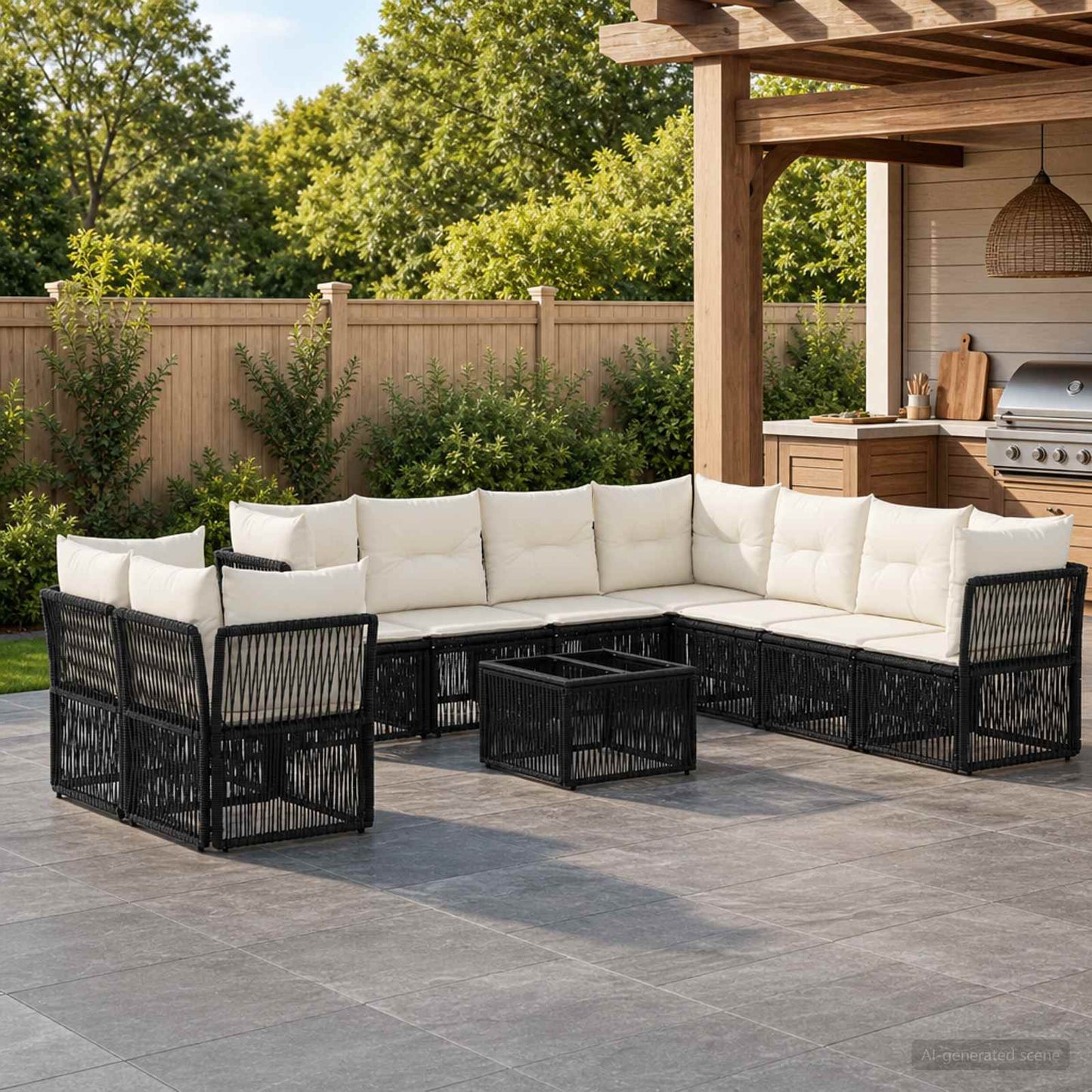 Set Divano da Giardino 10 pz Nero polyrattan