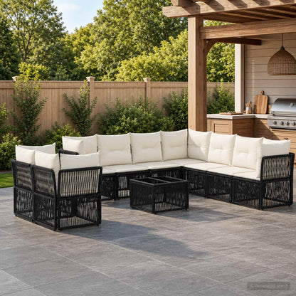 Set Divano da Giardino 10 pz Nero polyrattan