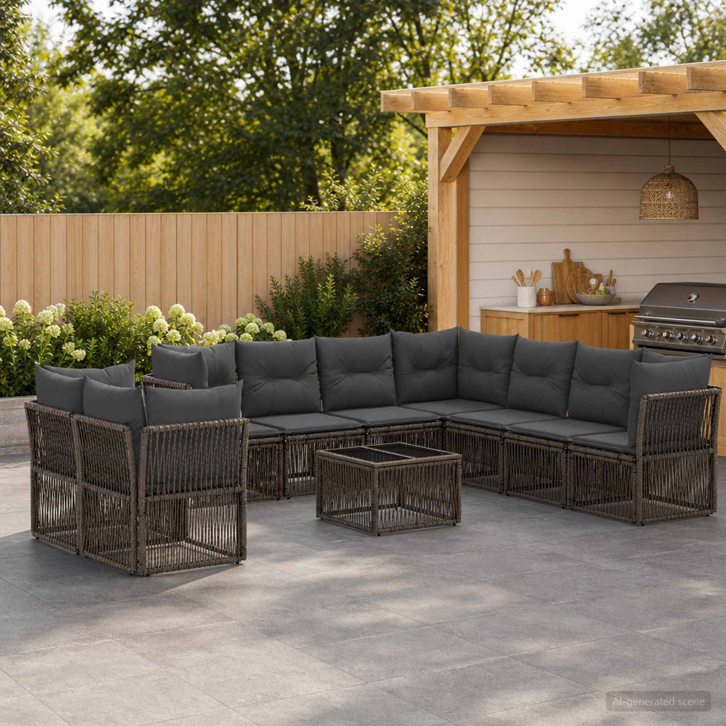 Set Divano da Giardino 10 pz Grigio polyrattan
