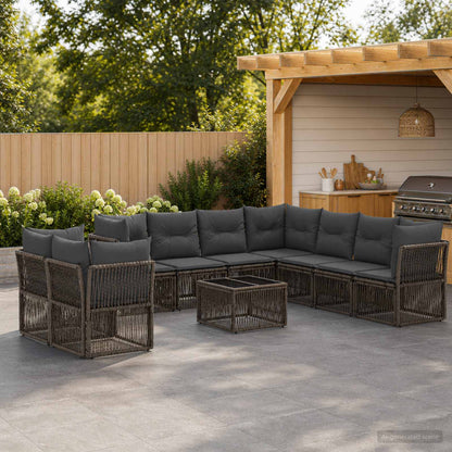 Set Divano da Giardino 10 pz Grigio polyrattan