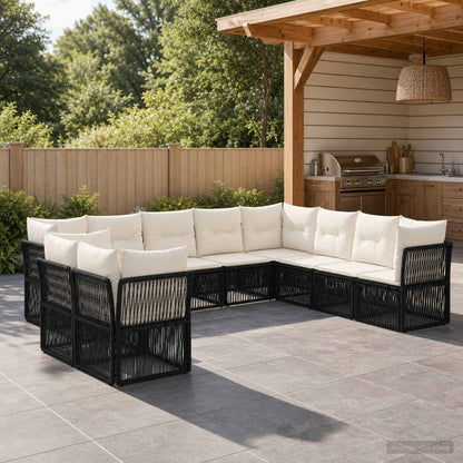 Set Divano da Giardino 10 pcs Nero polyrattan | homemem39