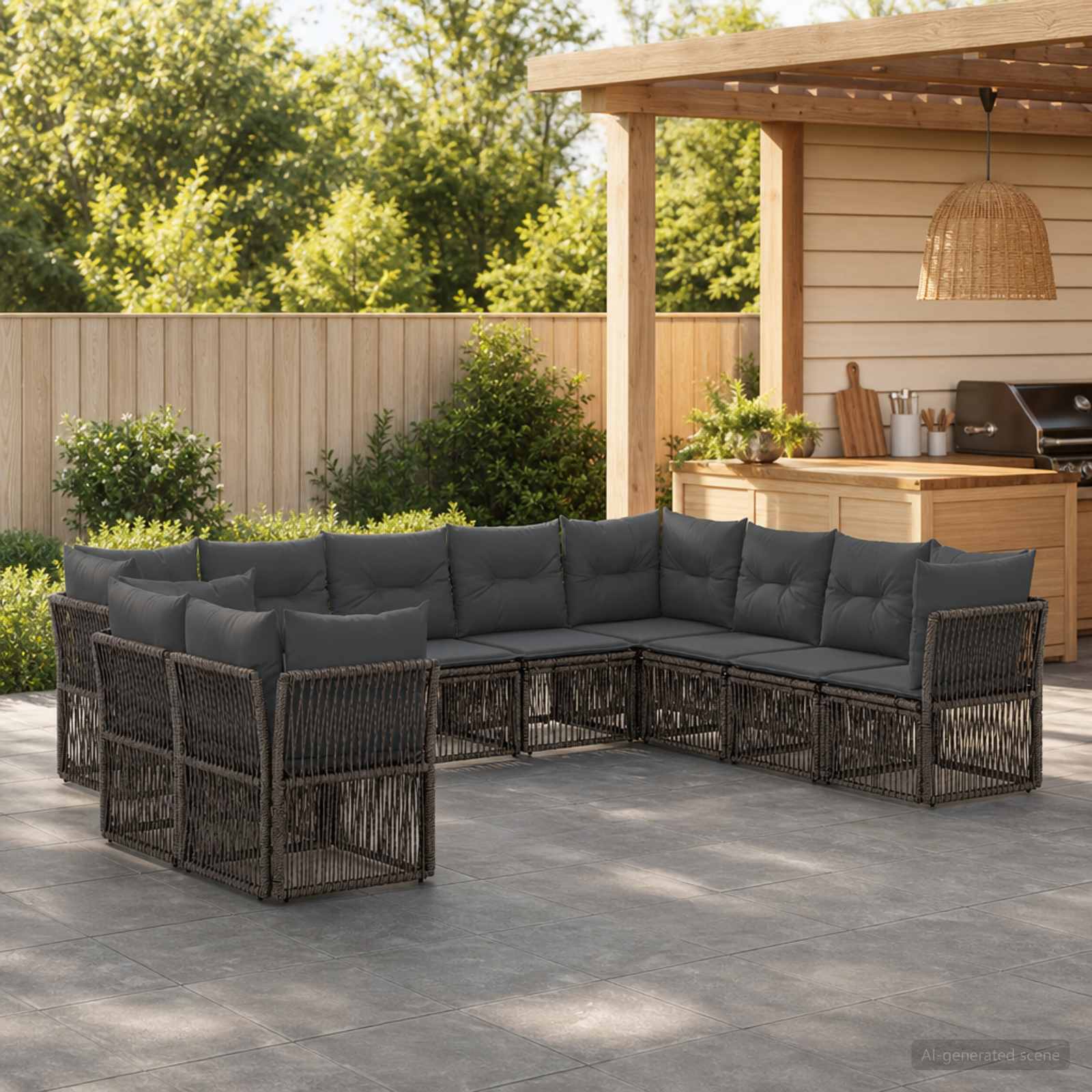 Set Divano da Giardino 10 pcs Grigio polyrattan | homemem39