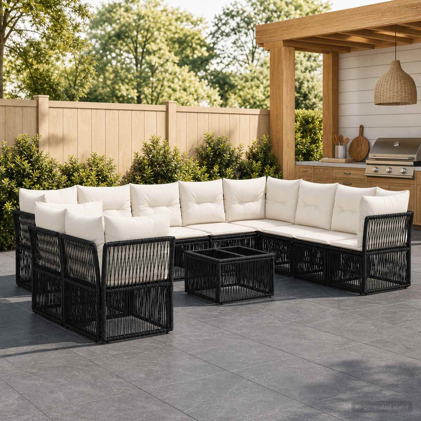 Set Divano da Giardino 11 pcs Nero polyrattan | homemem39