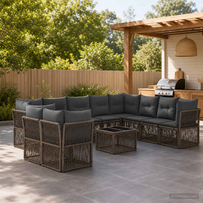 Set Divano da Giardino 11 pcs Grigio polyrattan | homemem39