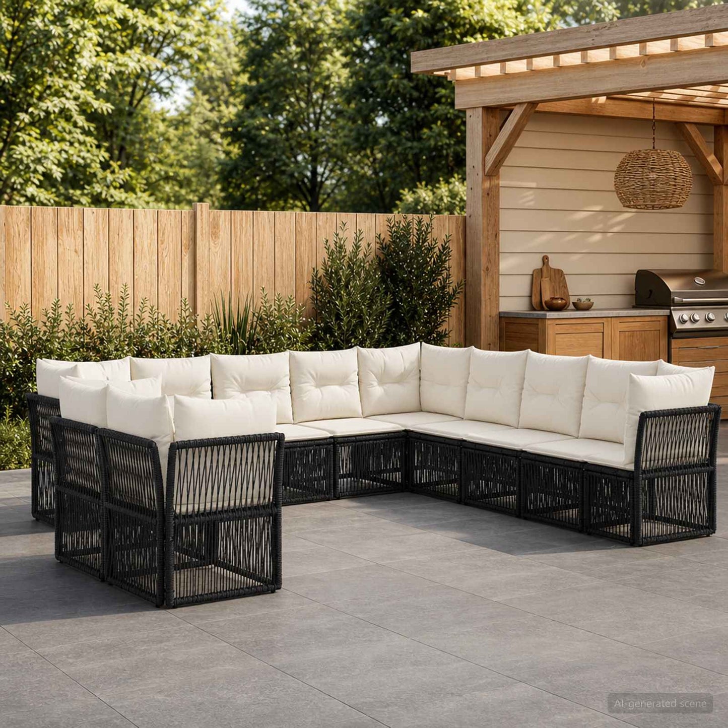 Set Divano da Giardino 11 pcs Nero polyrattan | homemem39