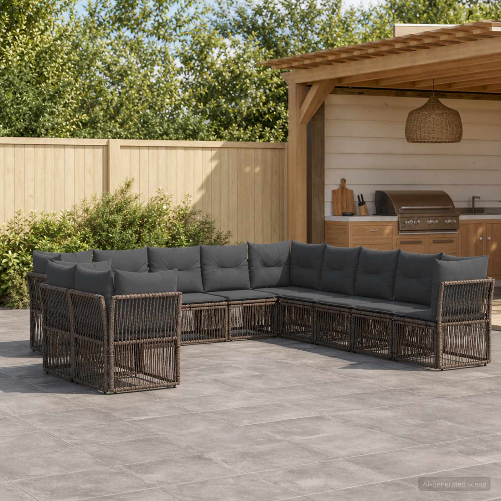 Set Divano da Giardino 11 pcs Grigio polyrattan | homemem39