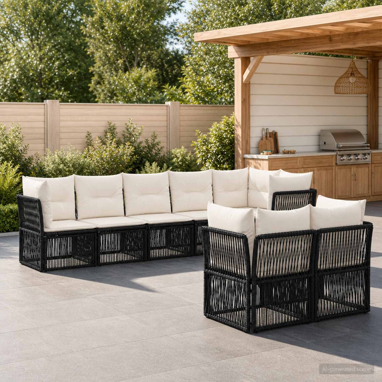 Set Divano da Giardino 8 pcs Nero polyrattan | homemem39
