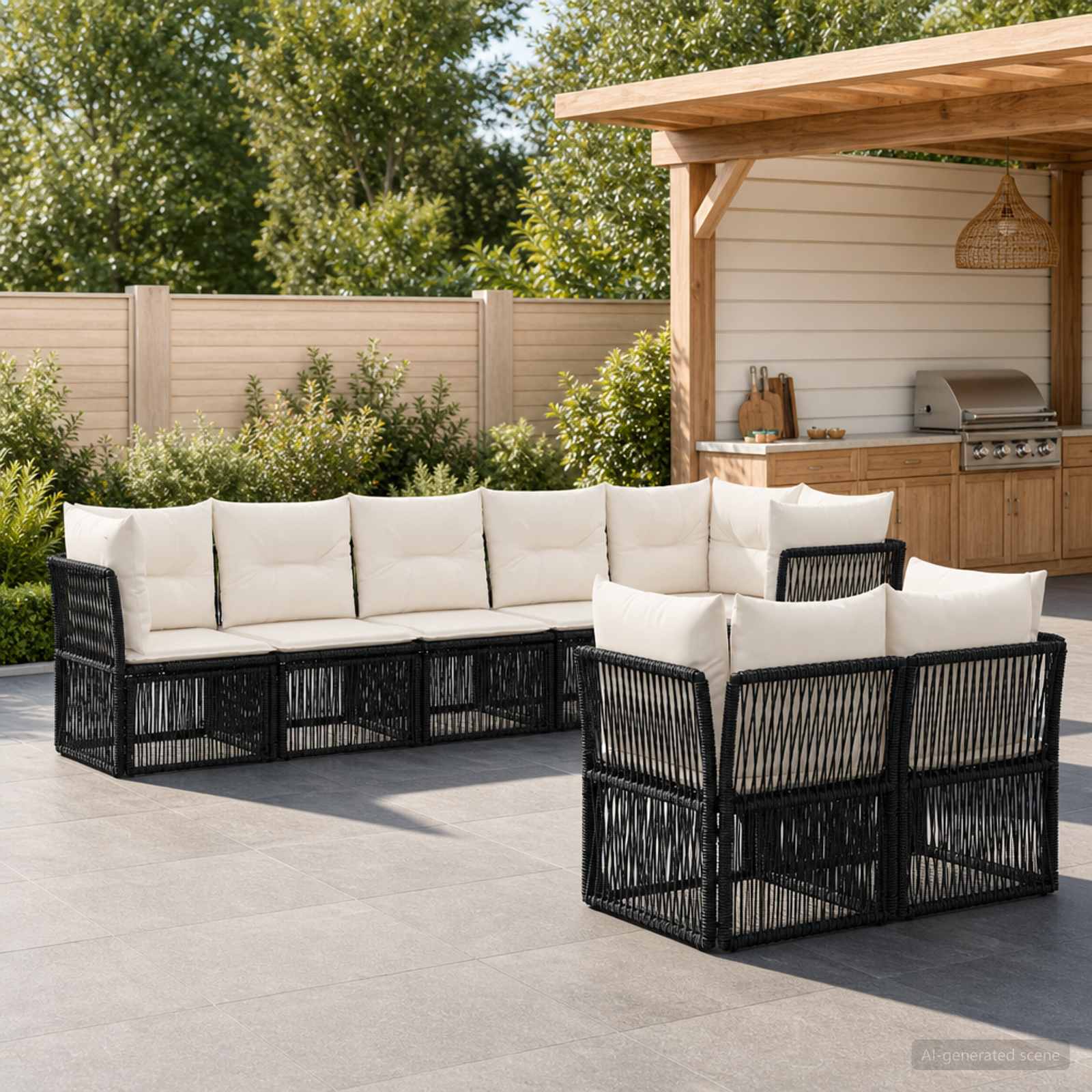 Set Divano da Giardino 8 pcs Nero polyrattan | homemem39