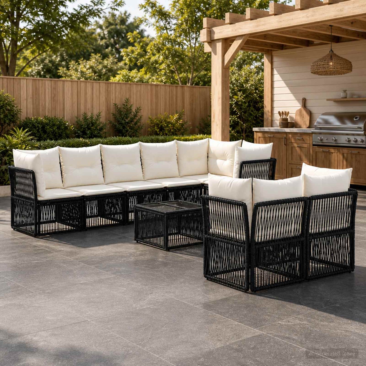 Set Divano da Giardino 9 pcs Nero polyrattan | homemem39