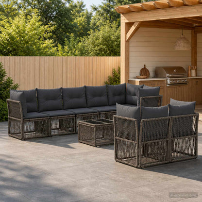 Set Divano da Giardino 9 pcs Grigio polyrattan | homemem39
