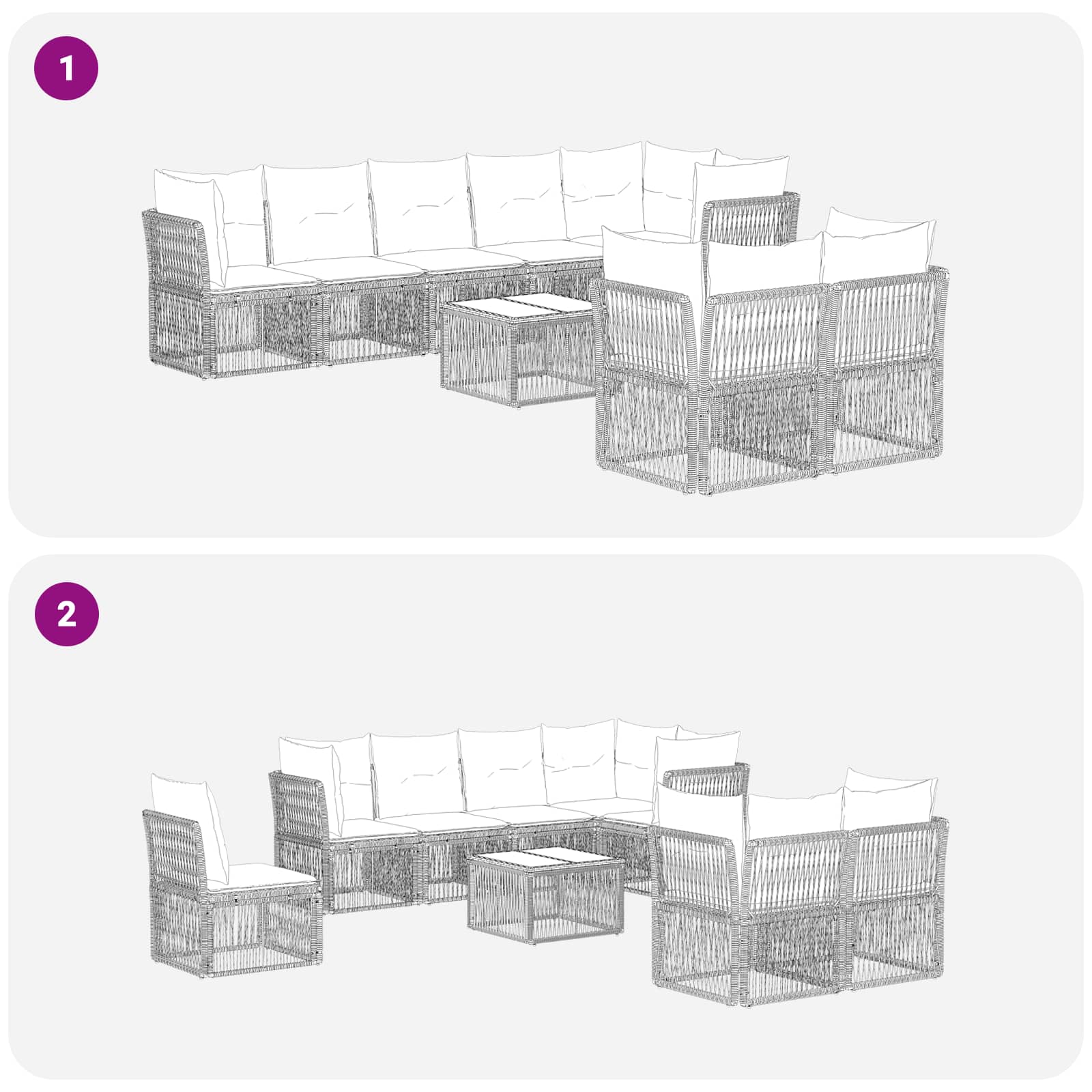 Set Divano da Giardino 9 pcs Grigio polyrattan | homemem39