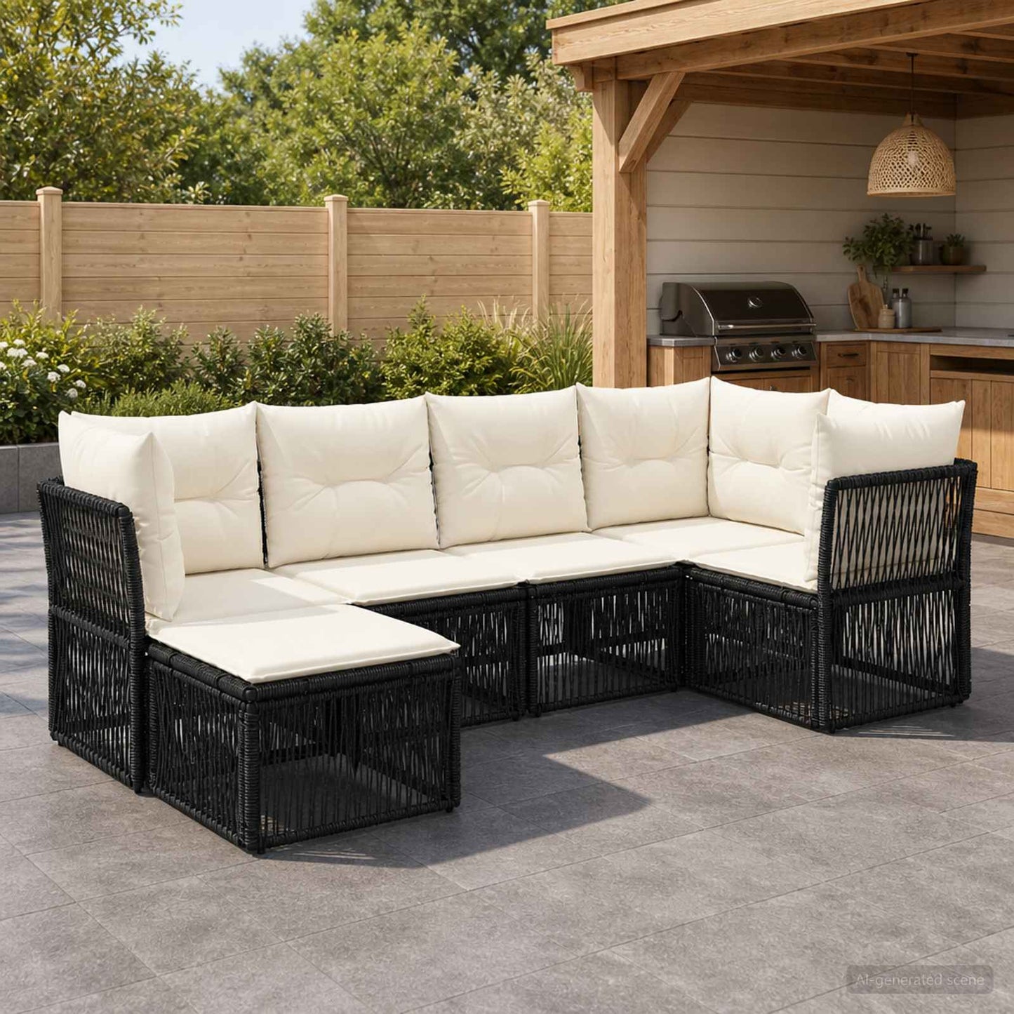 Set Divano da Giardino 6 pz Nero polyrattan