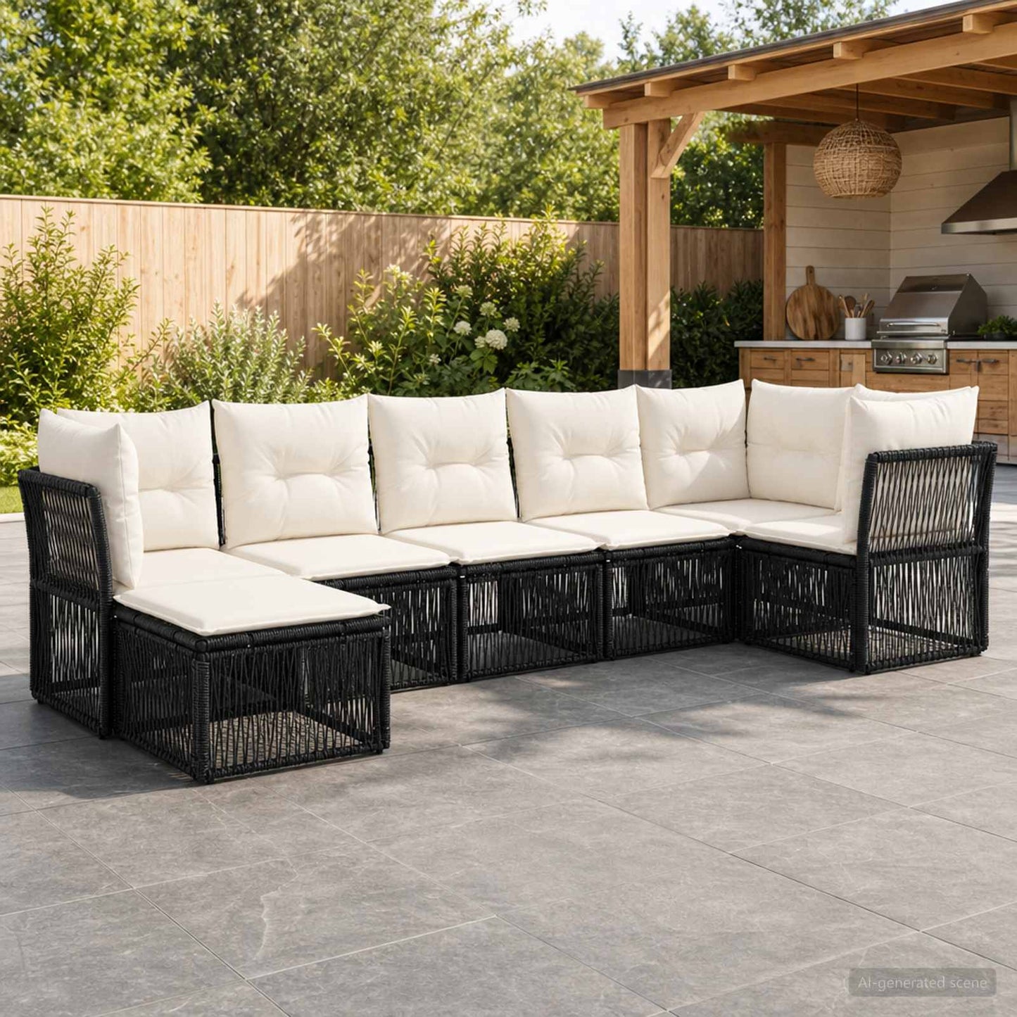 Set Divano da Giardino 7 pcs Nero polyrattan | homemem39