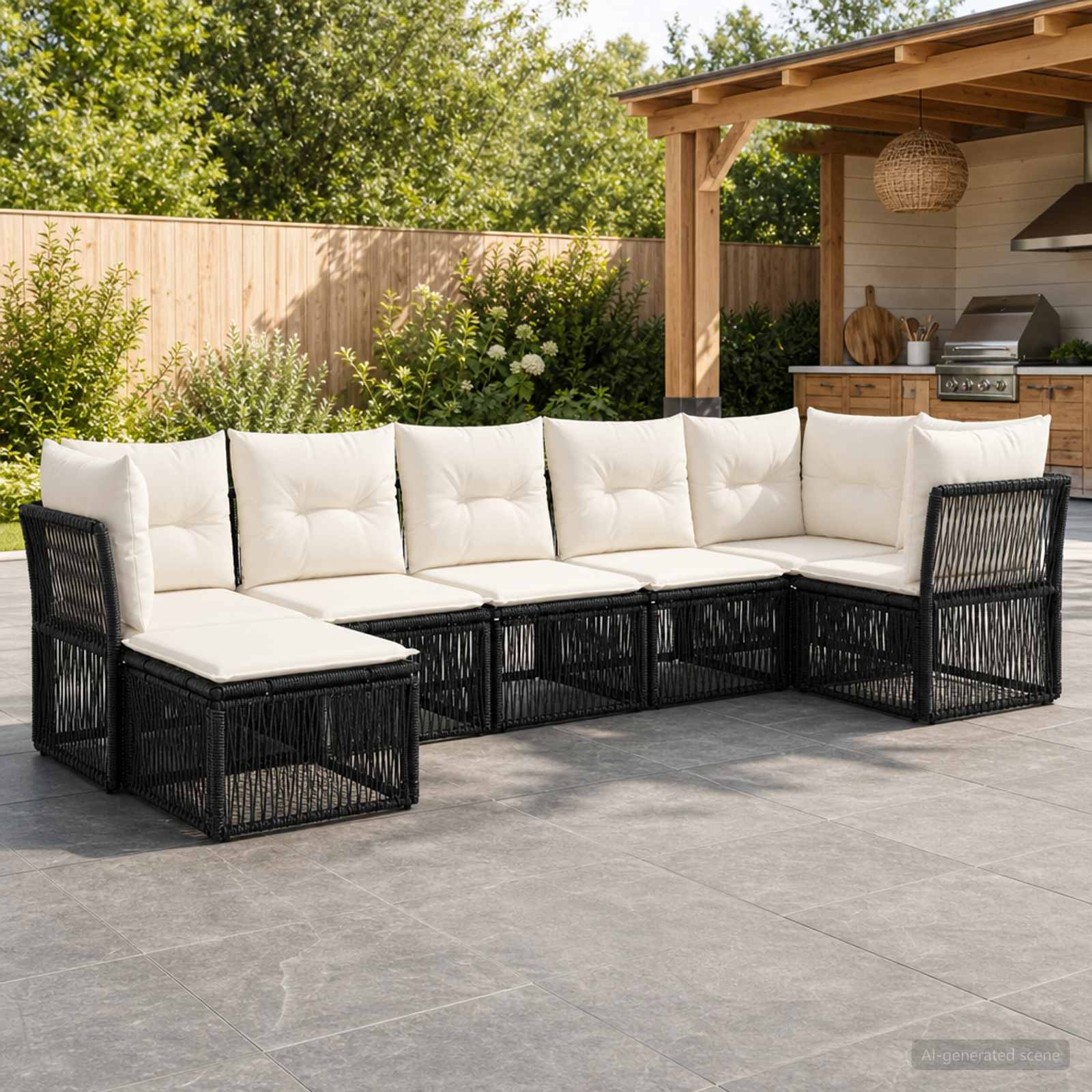 Set Divano da Giardino 7 pcs Nero polyrattan | homemem39