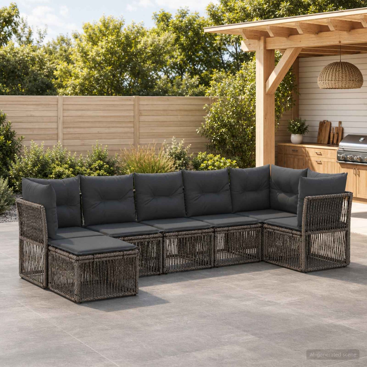 Set Divano da Giardino 7 pcs Grigio polyrattan | homemem39