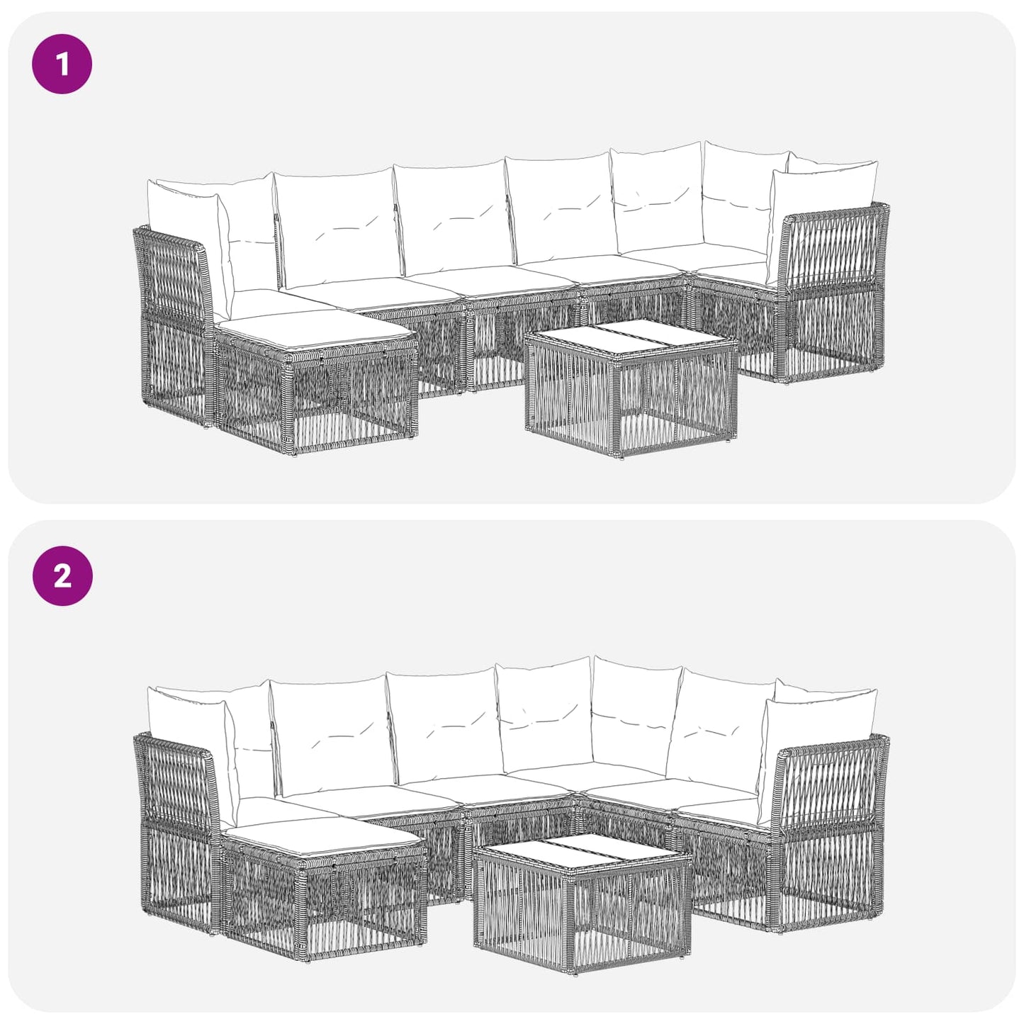 Set Divano da Giardino 8 pcs Grigio polyrattan | homemem39