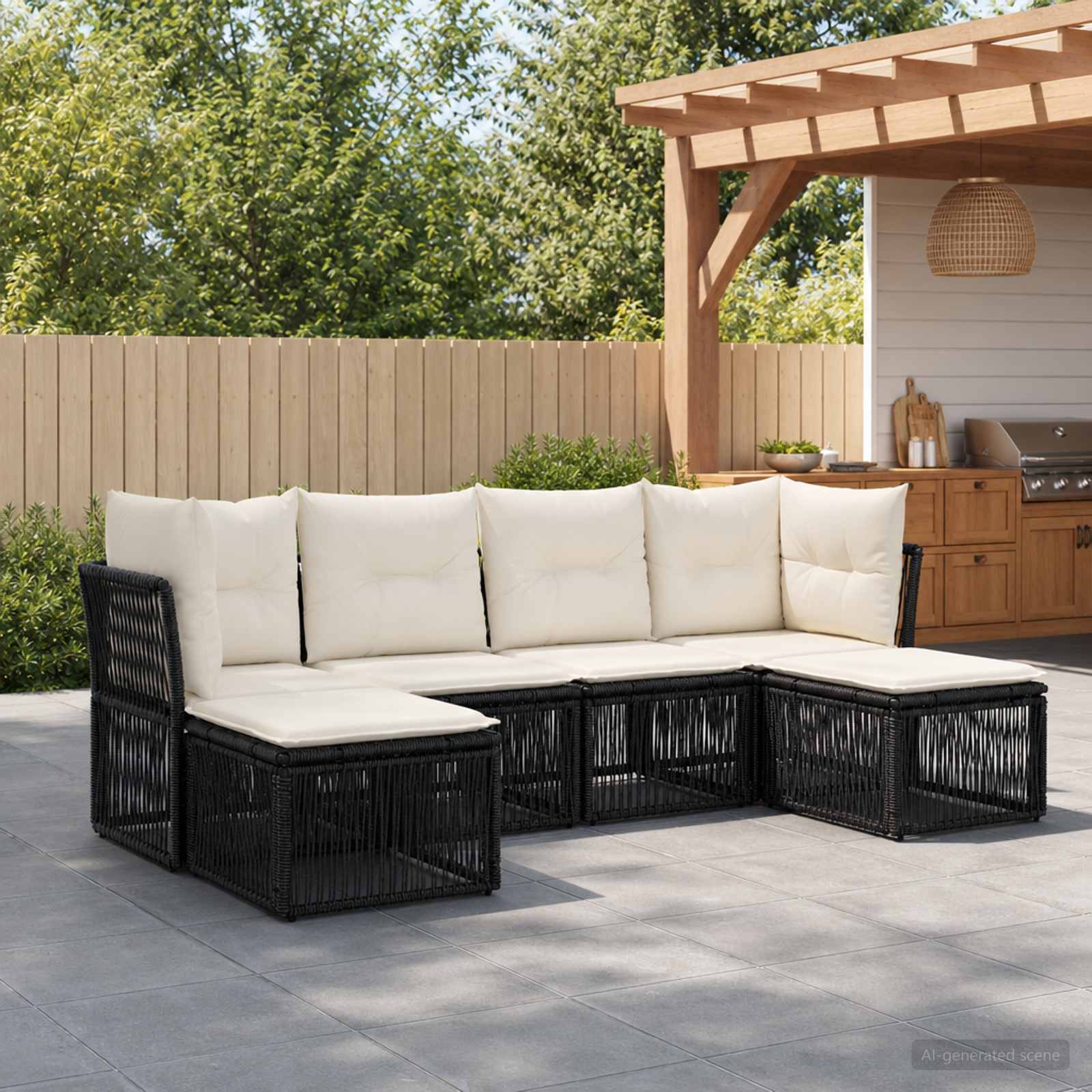 Set Divano da Giardino 6 pcs Nero polyrattan | homemem39