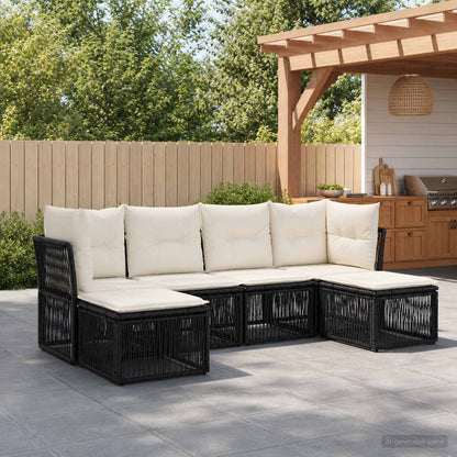 Set Divano da Giardino 6 pcs Nero polyrattan | homemem39