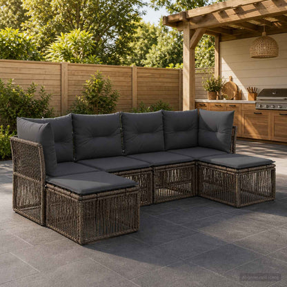 Set Divano da Giardino 6 pcs Grigio polyrattan | homemem39