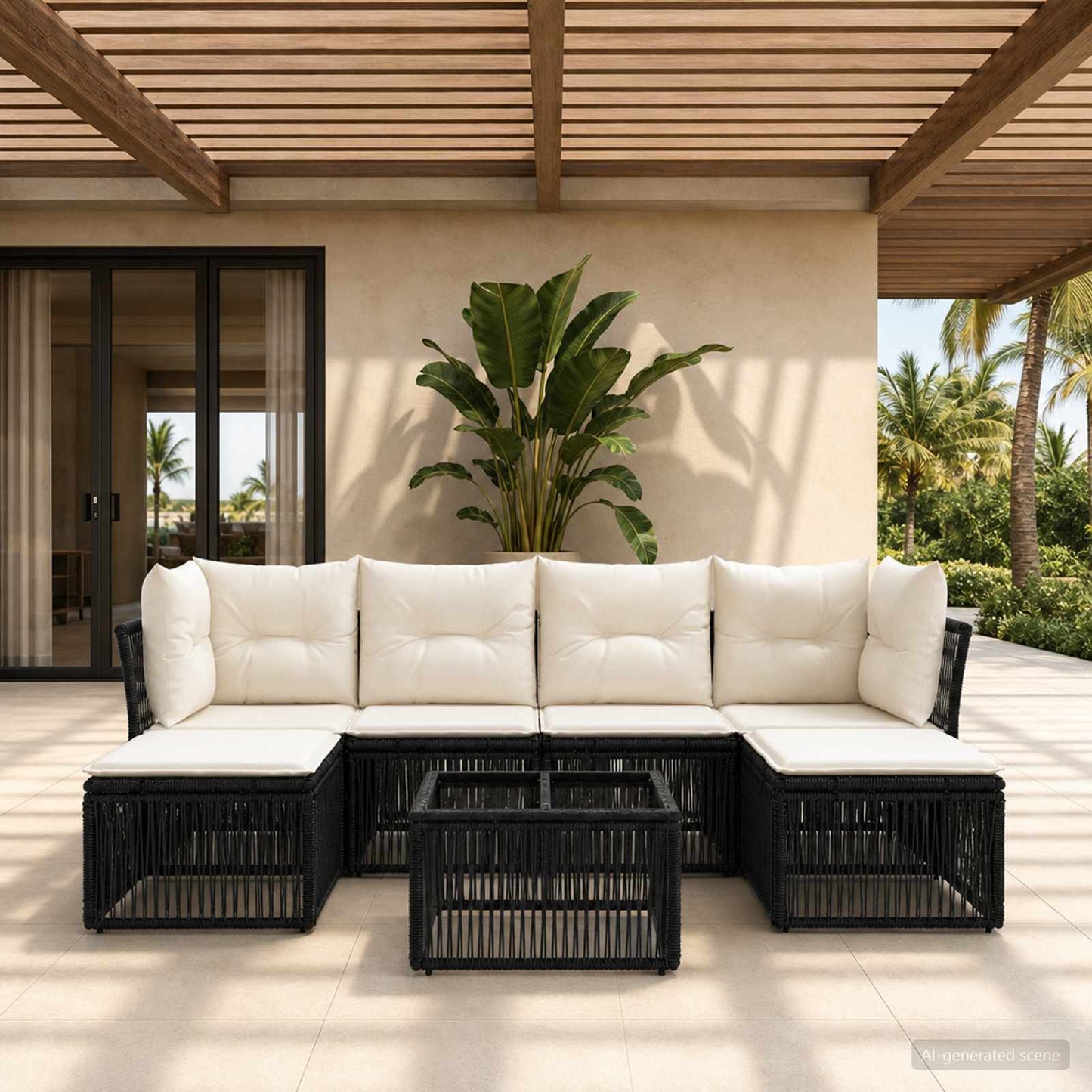 Set Divano da Giardino 7 pcs Nero polyrattan | homemem39