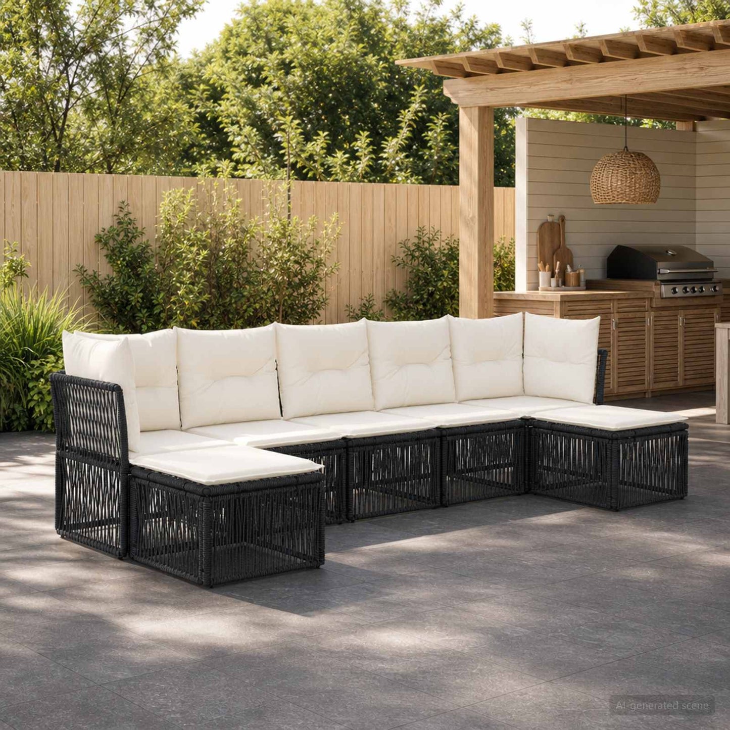 Set Divano da Giardino 7 pcs Nero polyrattan | homemem39
