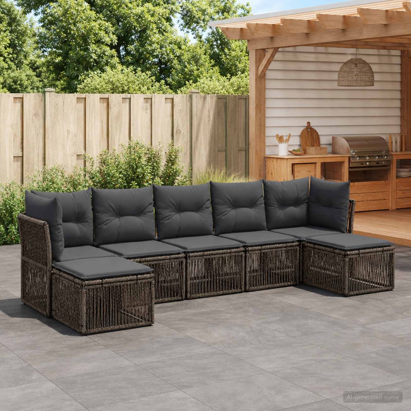 Set Divano da Giardino 7 pcs Grigio polyrattan | homemem39