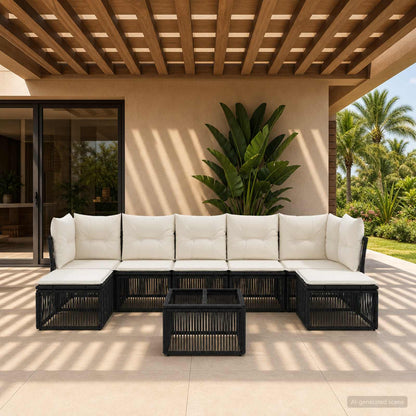 Set Divano da Giardino 8 pcs Nero polyrattan | homemem39