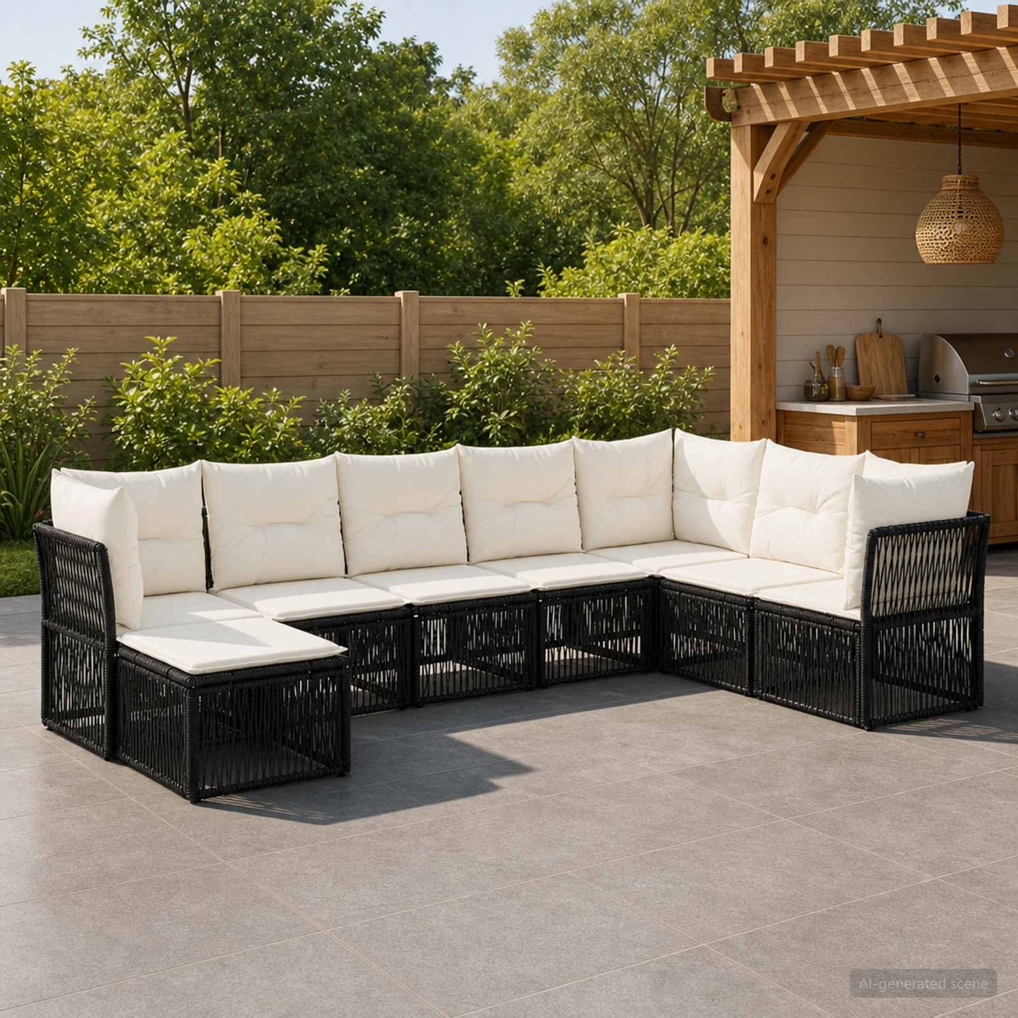 Set Divano da Giardino 8 pcs Nero polyrattan | homemem39