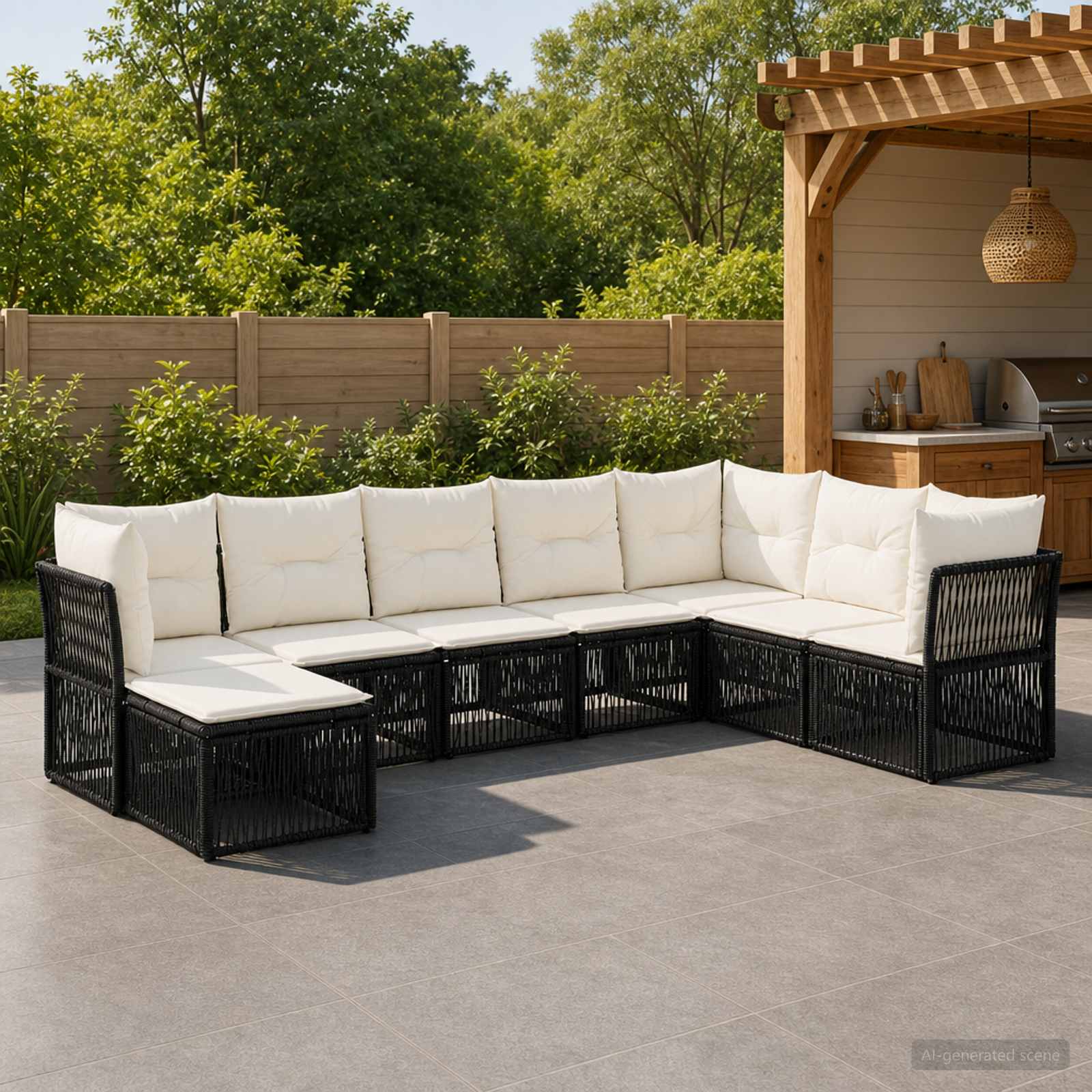 Set Divano da Giardino 8 pcs Nero polyrattan | homemem39