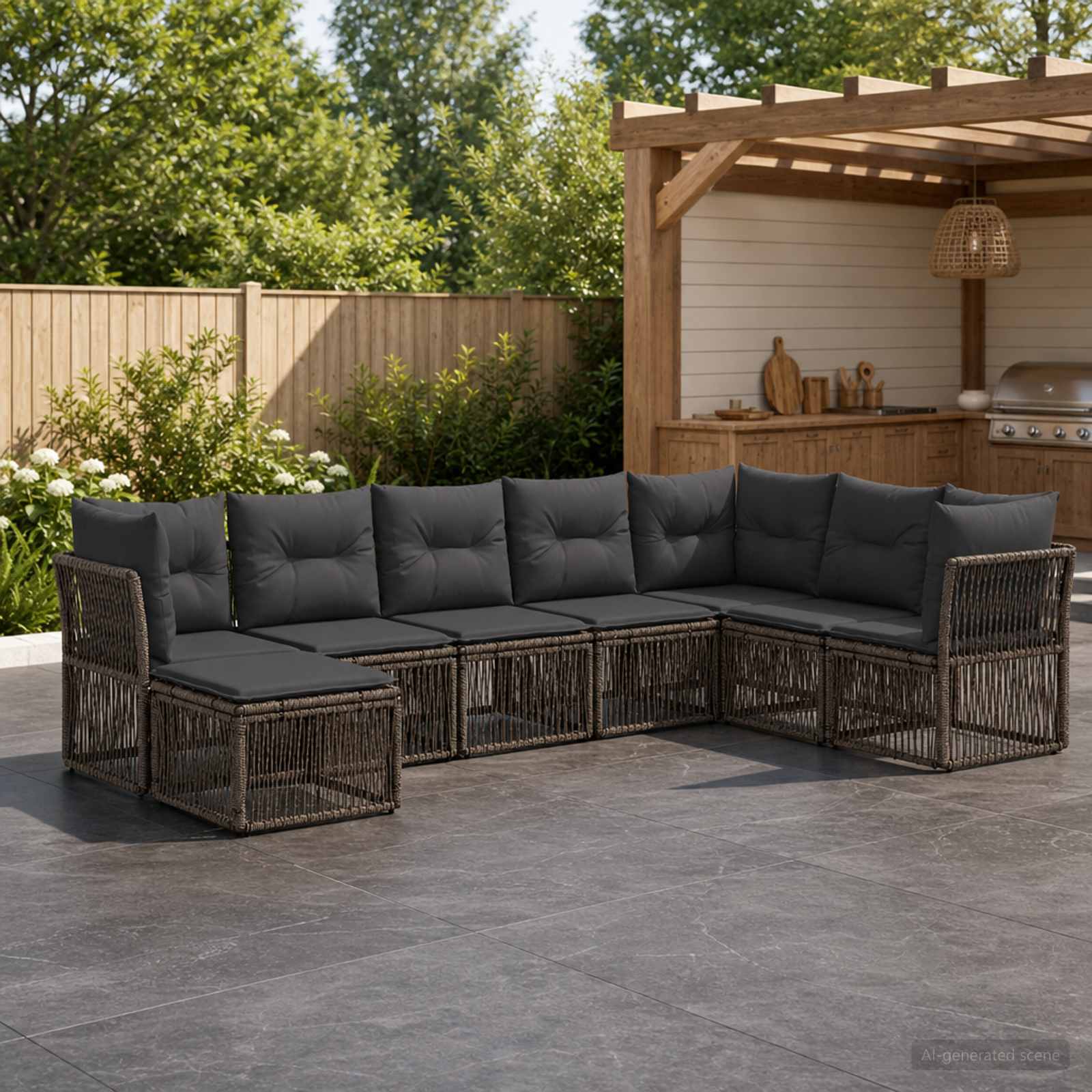 Set Divano da Giardino 8 pcs Grigio polyrattan | homemem39