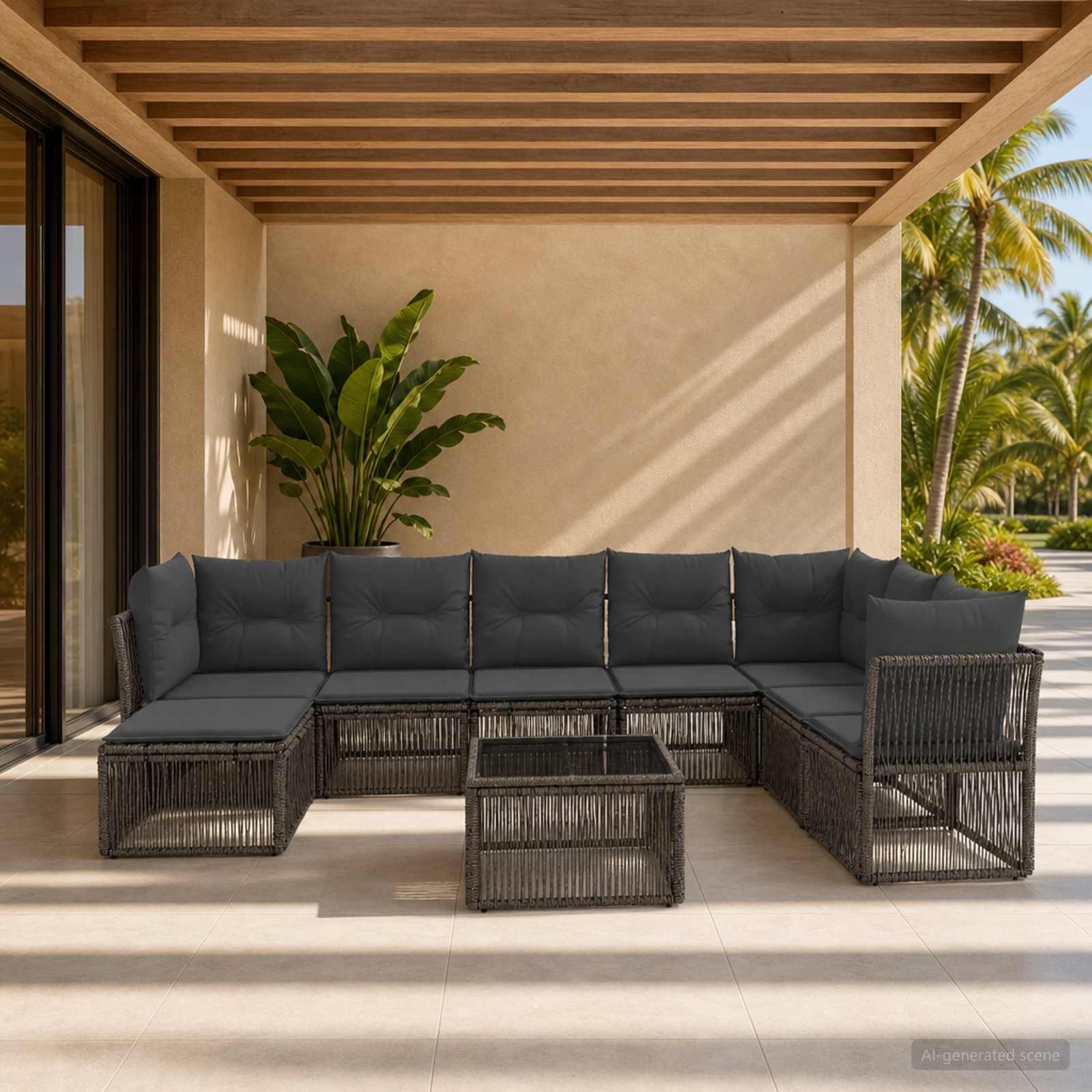 Set Divano da Giardino 9 pcs Grigio polyrattan | homemem39