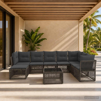 Set Divano da Giardino 9 pcs Grigio polyrattan | homemem39