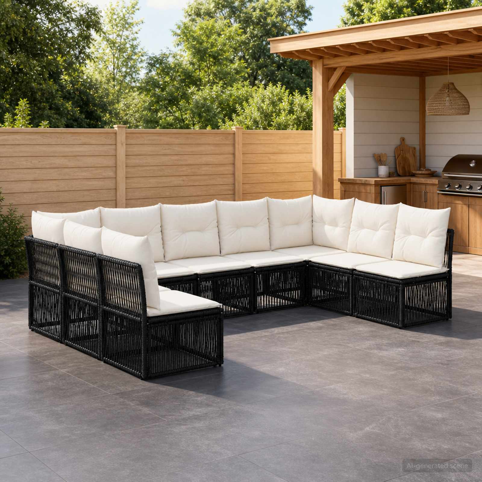 Set Divano da Giardino 9 pcs Nero polyrattan | homemem39