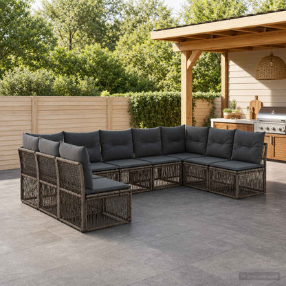 Set Divano da Giardino 9 pcs Grigio polyrattan | homemem39