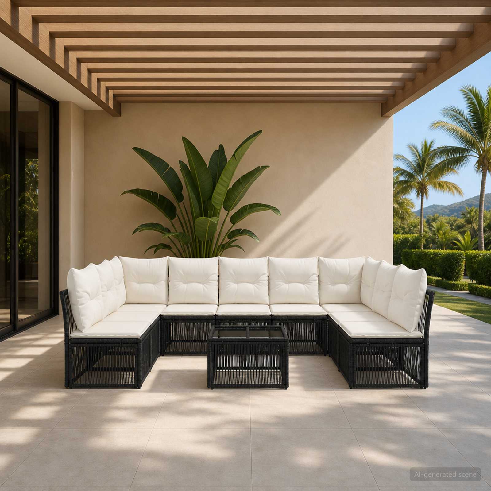 Set Divano da Giardino 10 pcs Nero polyrattan | homemem39