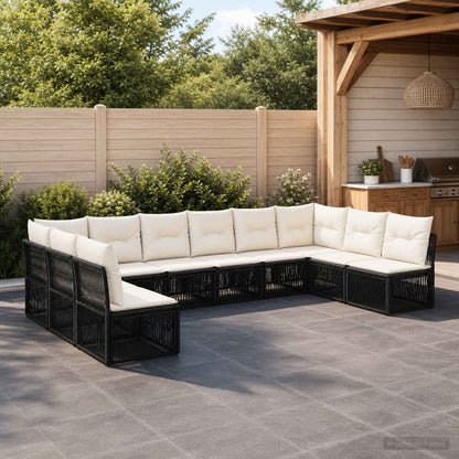 Set Divano da Giardino 10 pz Nero polyrattan