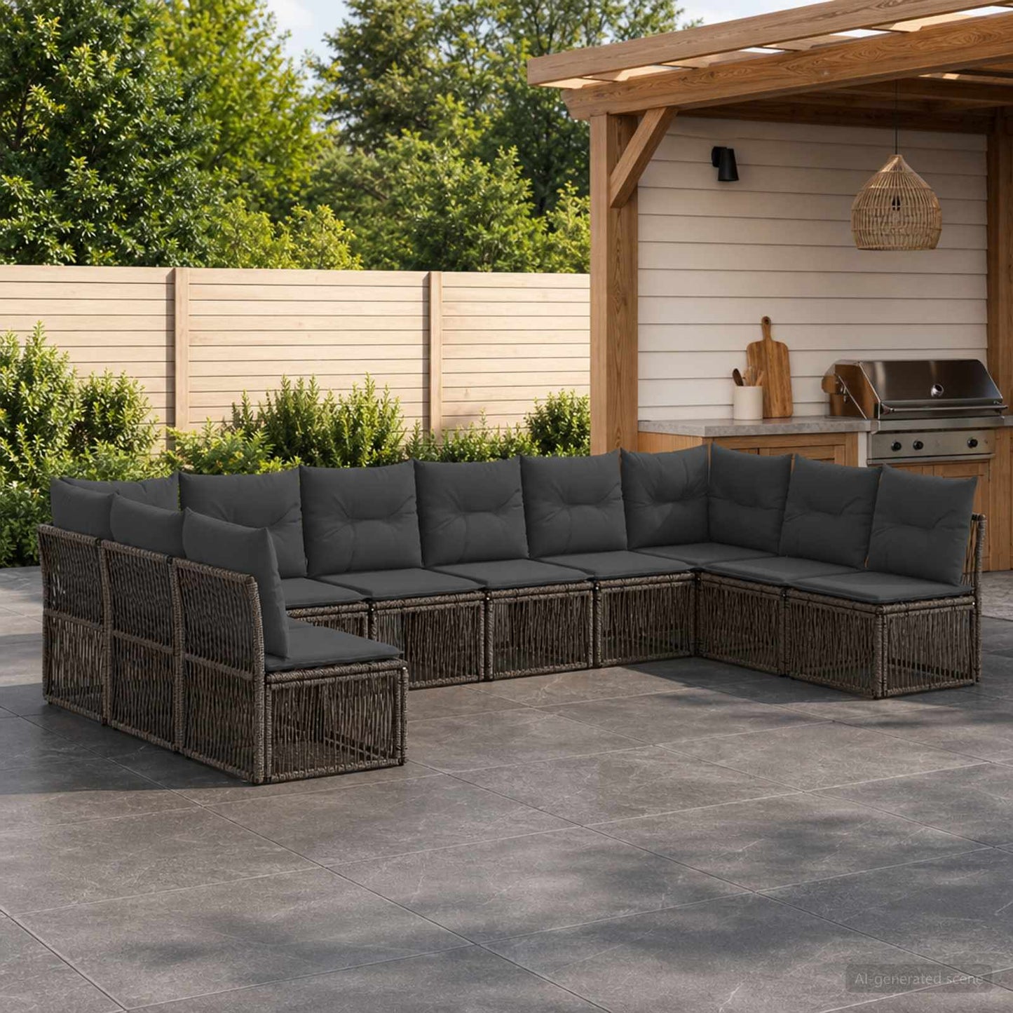Set Divano da Giardino 10 pcs Grigio polyrattan | homemem39