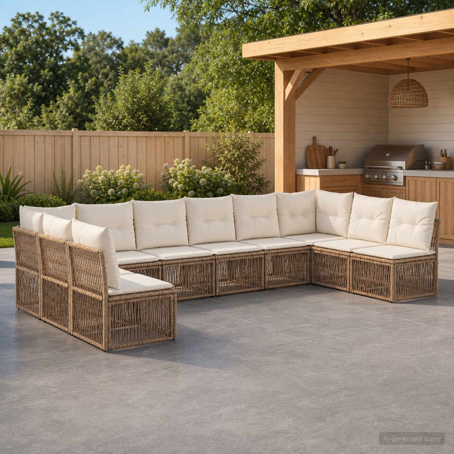 Set Divano da Giardino 10 pz Beige polyrattan