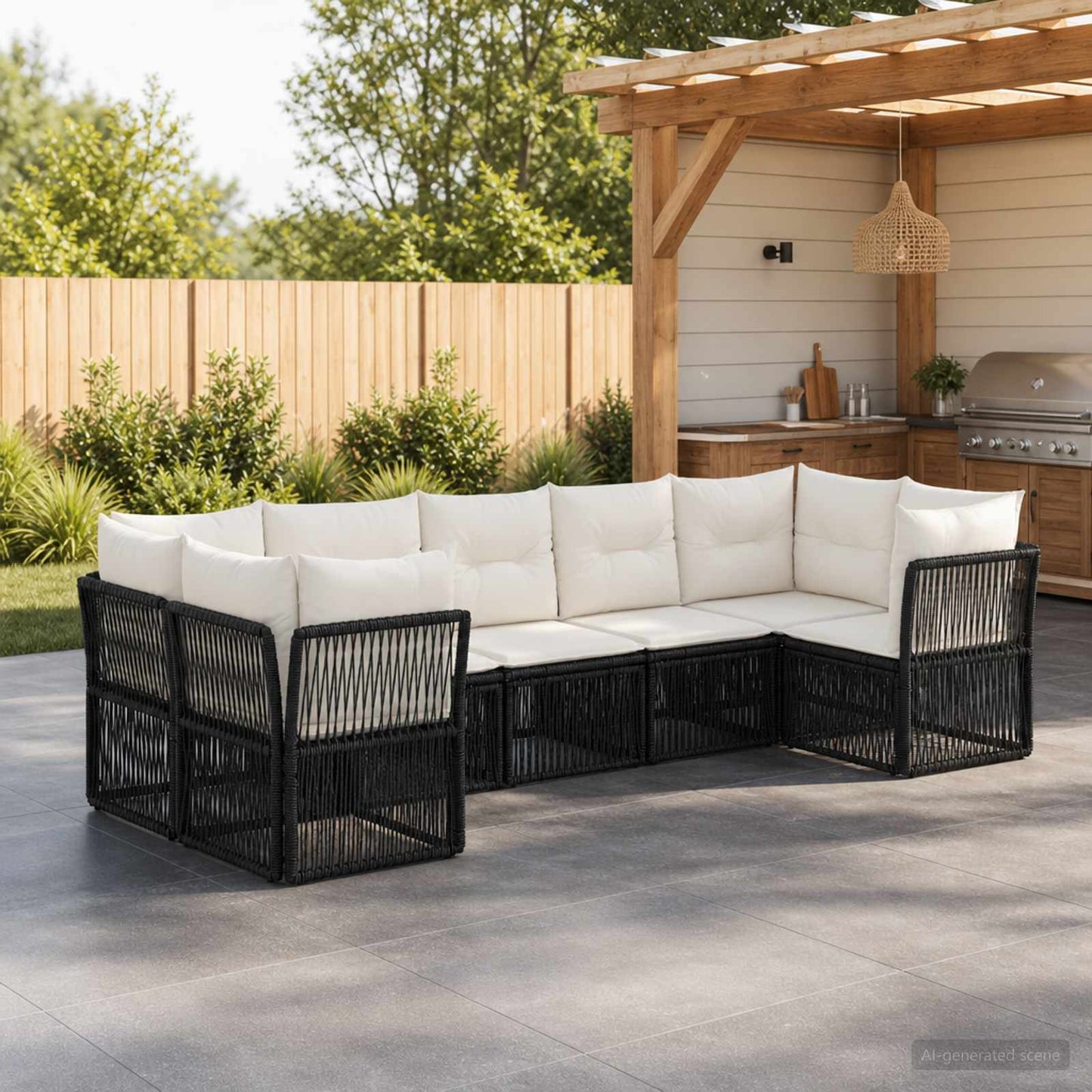 Set Divano da Giardino 7 pz 7-Numero di posti Nero polyrattan | homemem39