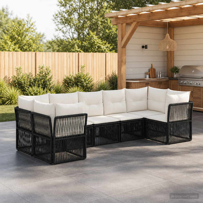 Set Divano da Giardino 7 pz 7-Numero di posti Nero polyrattan | homemem39