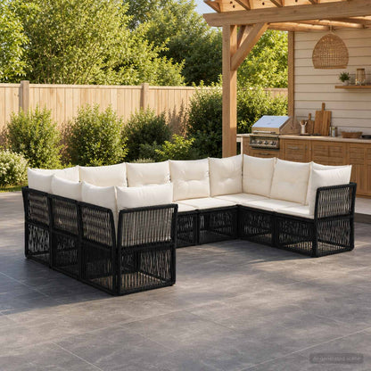 Set Divano da Giardino 9 pz Nero polyrattan