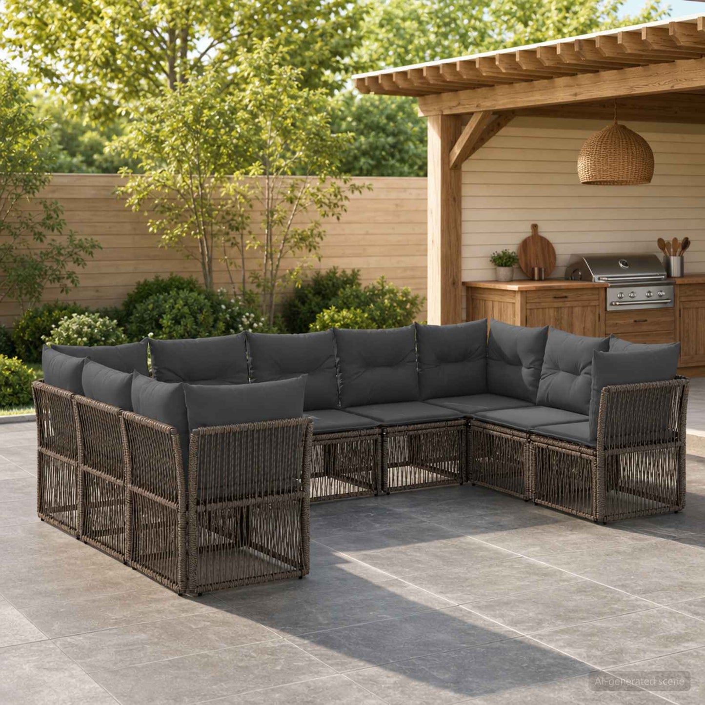 Set Divano da Giardino 9 pz Grigio polyrattan